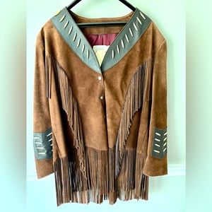 NWT VTG LARIAT Suede Leather Jacket Fringed and beaded Western 2XL RARE! Indian